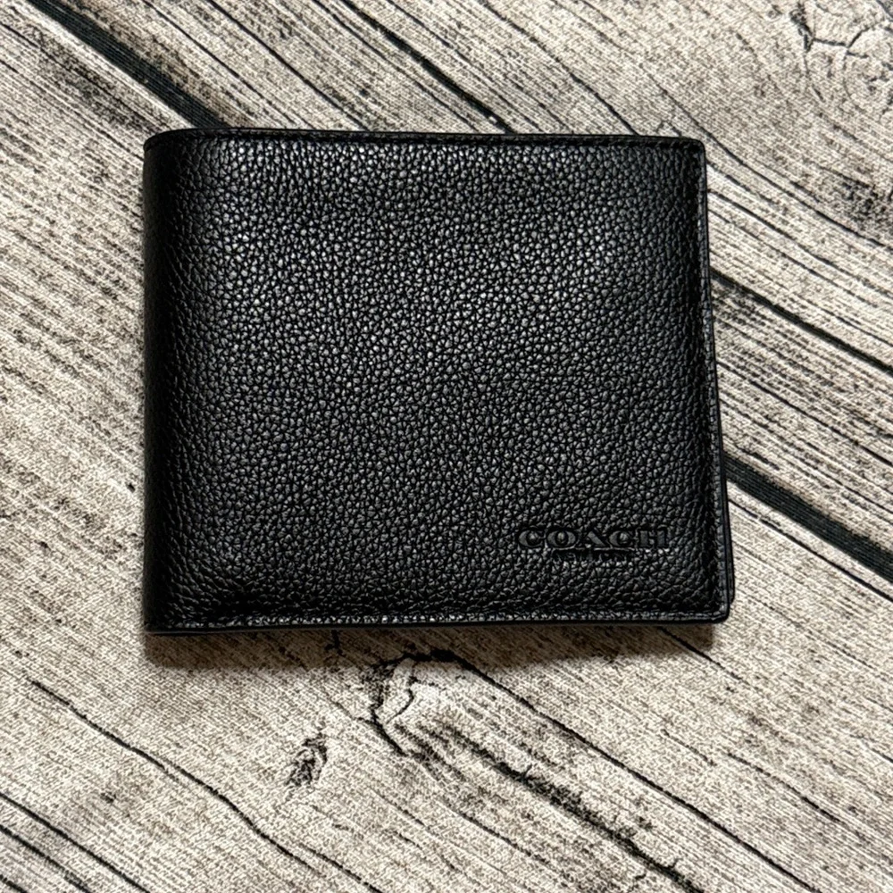 NWT! Coach mens bifold wallet in black leather + Gift box! Ready to gift - Picture 1 of 13